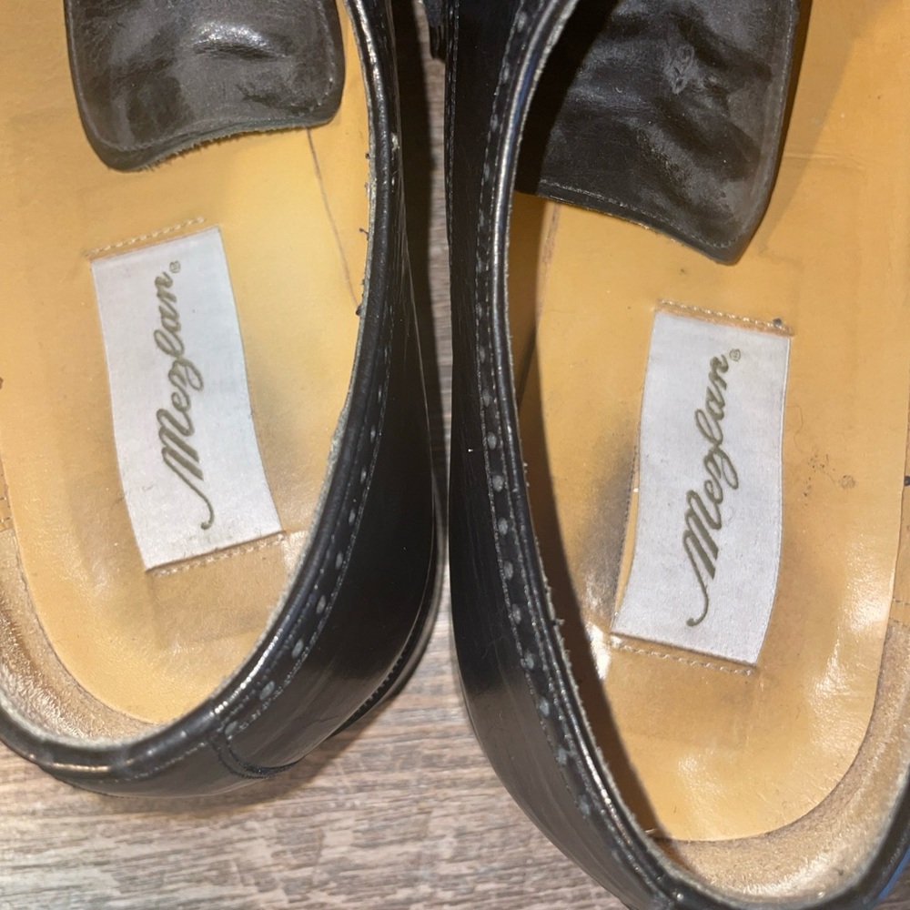 MEZLAN Leather NICOLA Oxfords Dress Shoes Deer Skin Captoe Sz. 9.5 W Black Spain - Picture 10 of 15